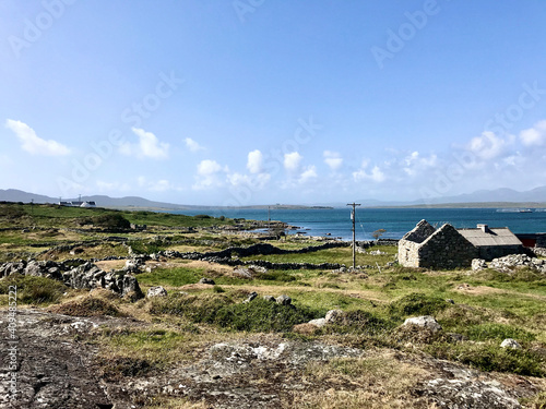 old cottage ruins and stone walls in Connemara, Ireland