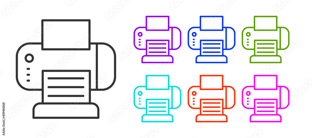 Black line Printer icon isolated on white background. Set icons colorful. Vector. Black line Printer icon isolated on white background. Set icons colorful. Vector.