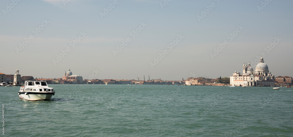 View of the Church of Santa Maria della Salute from the boat. Venice. Italy
