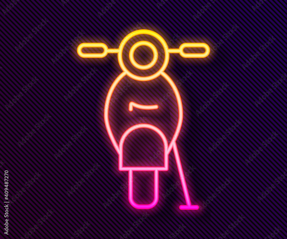 Glowing neon line Scooter icon isolated on black background. Vector. Glowing neon line Scooter icon isolated on black background. Vector.