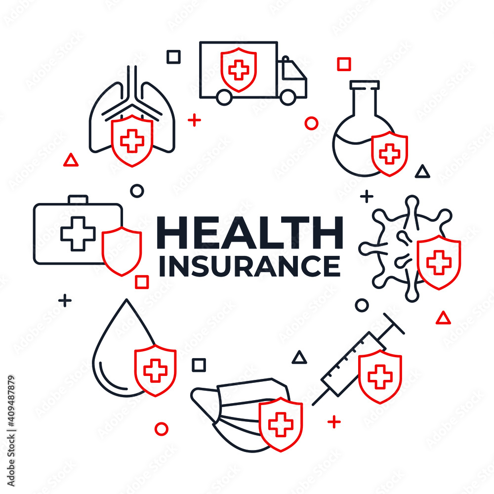 Health insurance coverage set icon. hospital and medical symbol pack vector illustration Health insurance coverage set icon. hospital and medical symbol pack vector illustration