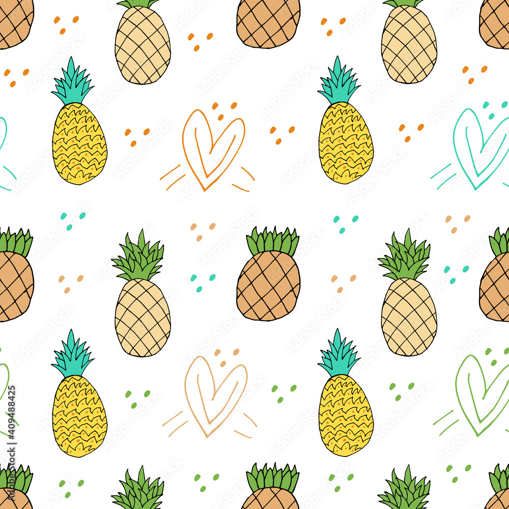 Doodle Pineapple seamless pattern. hand drawn of a Pineapple background. Tropical fruit Vector illustration Doodle Pineapple seamless pattern. hand drawn of a Pineapple background. Tropical fruit Vector illustration