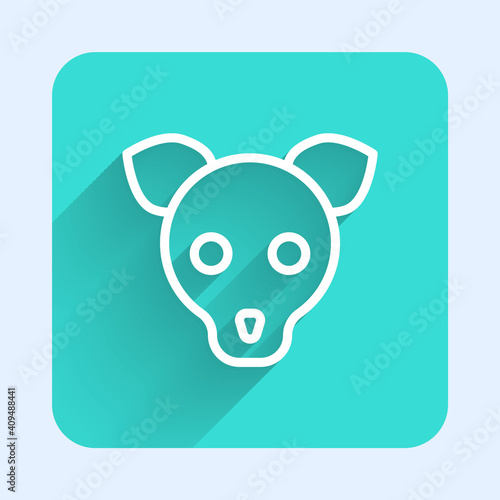 White line Dog icon isolated with long shadow. Green square button. Vector.
