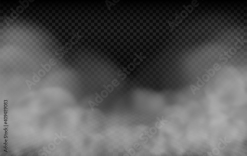 Realistic thick fog or dense smoke swirling below, a thick mist or heavy cloud vector effect isolated on a transparency grid