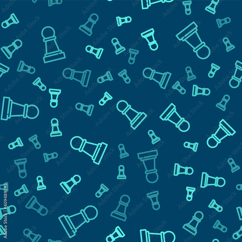 Green line Chess icon isolated seamless pattern on blue background. Business strategy. Game, management, finance. Vector. Green line Chess icon isolated seamless pattern on blue background. Business strategy. Game, management, finance. Vector.