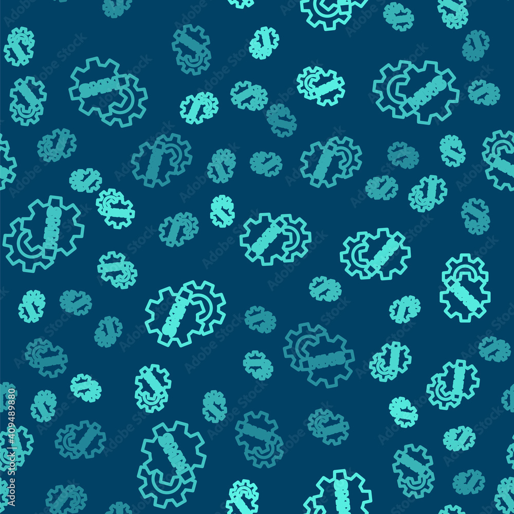 Green line SMM icon isolated seamless pattern on blue background. Social media marketing, analysis, advertising strategy development. Vector. Green line SMM icon isolated seamless pattern on blue background. Social media marketing, analysis, advertising strategy development. Vector.
