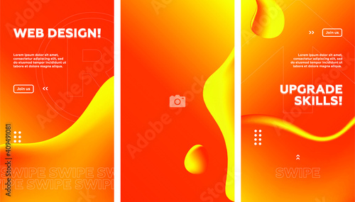 Set of Editable Stories Yellow Fluid banner template. Gradient Abstract Liquid Background. Social media, internet ads, sale marketing promo. Vector 10 EPS