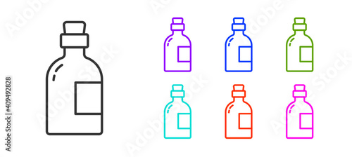 Black line Alcohol drink Rum bottle icon isolated on white background. Set icons colorful. Vector.
