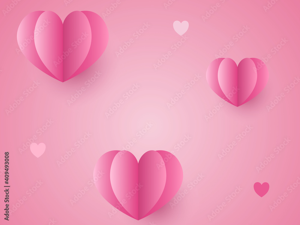 Pink Valentine's Greeting Card with Blank Space and Floating Heart-shaped Paper. 3 Dimension Illustration. Vector Art.