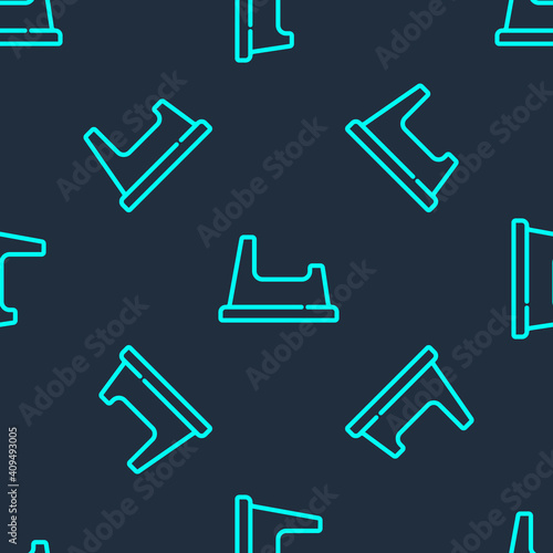 Green line Baby potty icon isolated seamless pattern on blue background. Chamber pot. Vector.