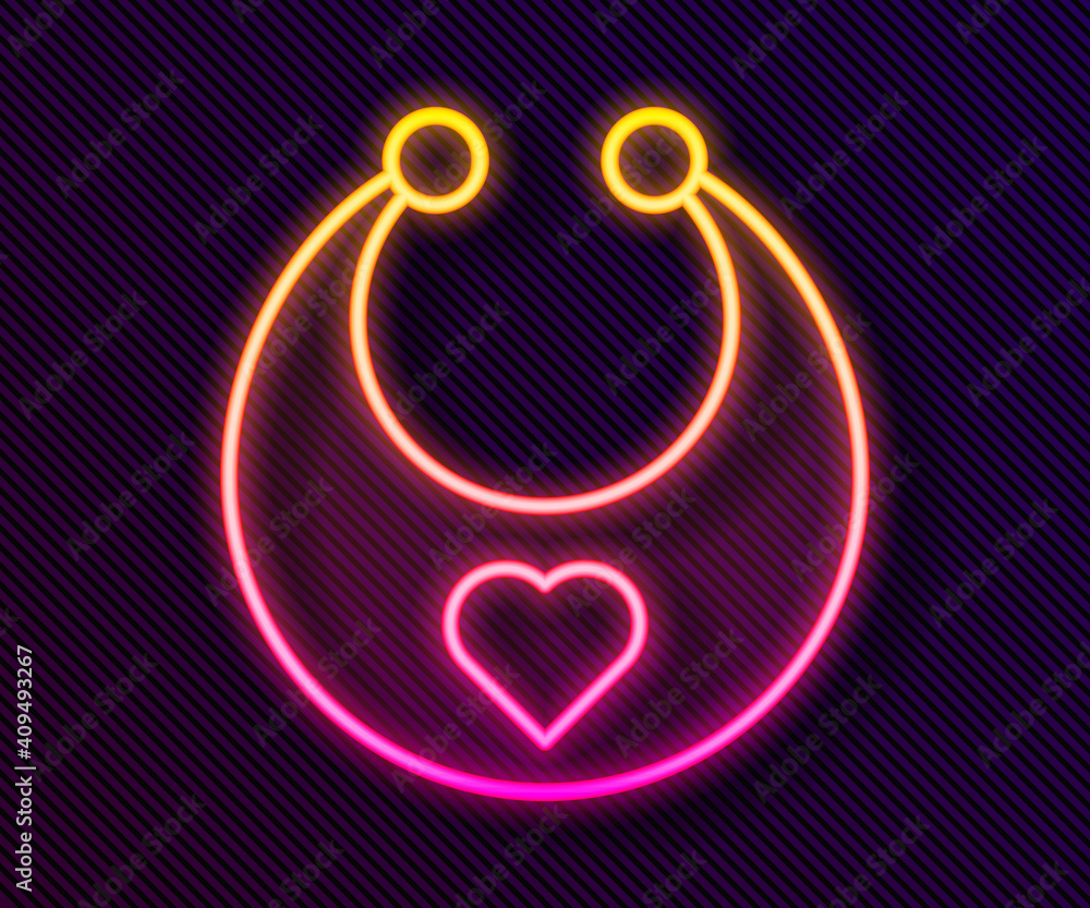 Glowing neon line Baby bib icon isolated on black background. Vector. Glowing neon line Baby bib icon isolated on black background. Vector.