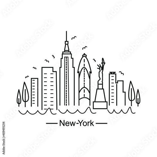 New-york city.  Vector illustration in line art style. Abstract image of the city. You can print on magnets  T-shirts  bags  postcards and more.
