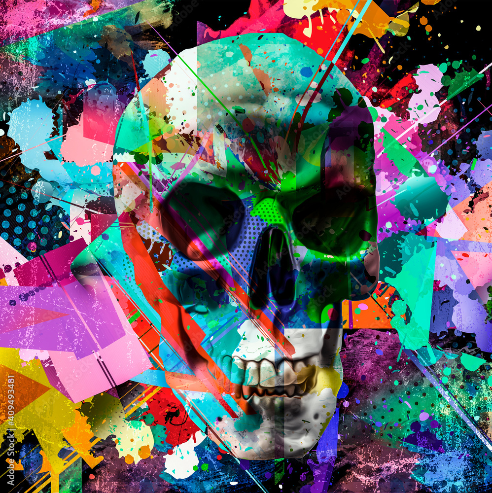 abstract colored skull with paint splashes isolated on black background  Stock Illustration | Adobe Stock