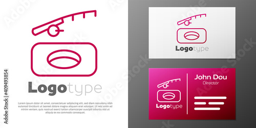 Logotype line Winter fishing icon isolated on white background. Logo design template element. Vector.