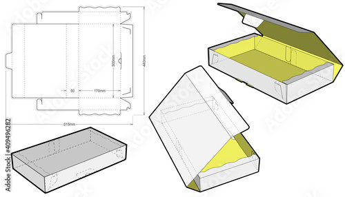 Cake Box (Internal measurement 30x17x5cm) and Die-cut Pattern. Ease of assembly, no need for glue. The .eps file is full scale and fully functional. Prepared for real cardboard production.