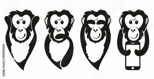 Vector Emoji Monkeys Set Isolated On White Background