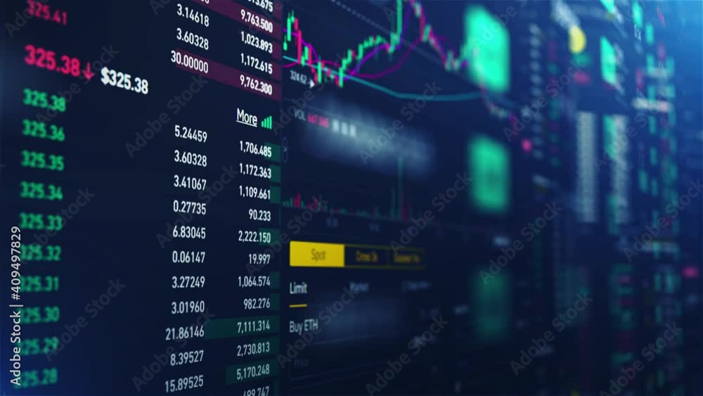 Stock market business index orders price. Business economic and finance concept. Bullish and bearish trend. Volatility of Bitcoin btc and cryptocurrency