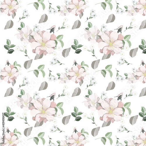  Beautiful seamless pattern beautiful flower and leaves Premium Vector