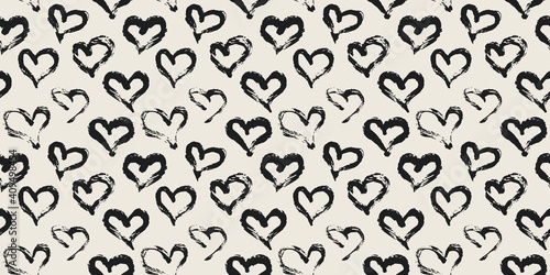 Seamless heart pattern hand painted with ink brush