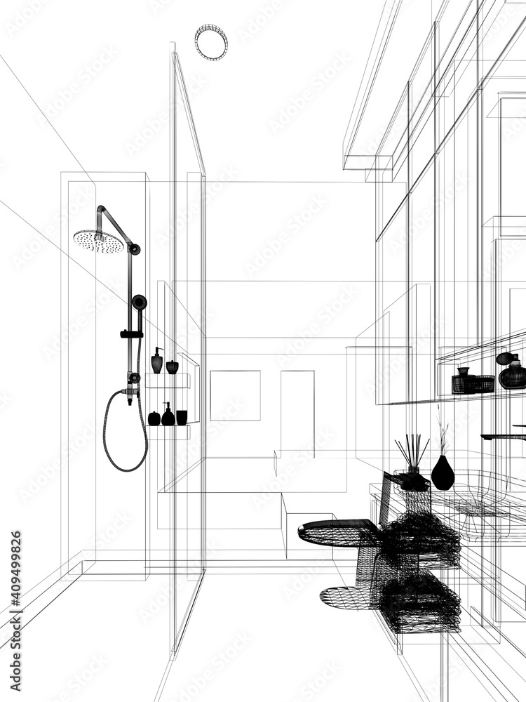 abstract sketch design of interior bathroom ,3d rendering abstract sketch design of interior bathroom ,3d rendering
