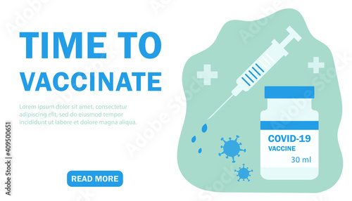 Vector illustration of a vaccine against coronavirus and syringe, vaccination campaign and treatment. All elements are isolated.