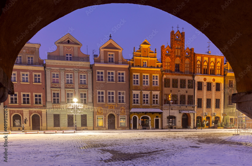 Poznan. Old Town Square at blue hour.