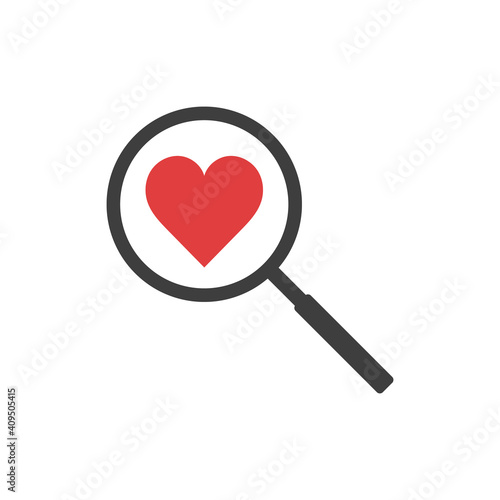 vector image of magnifying glass and heart shape