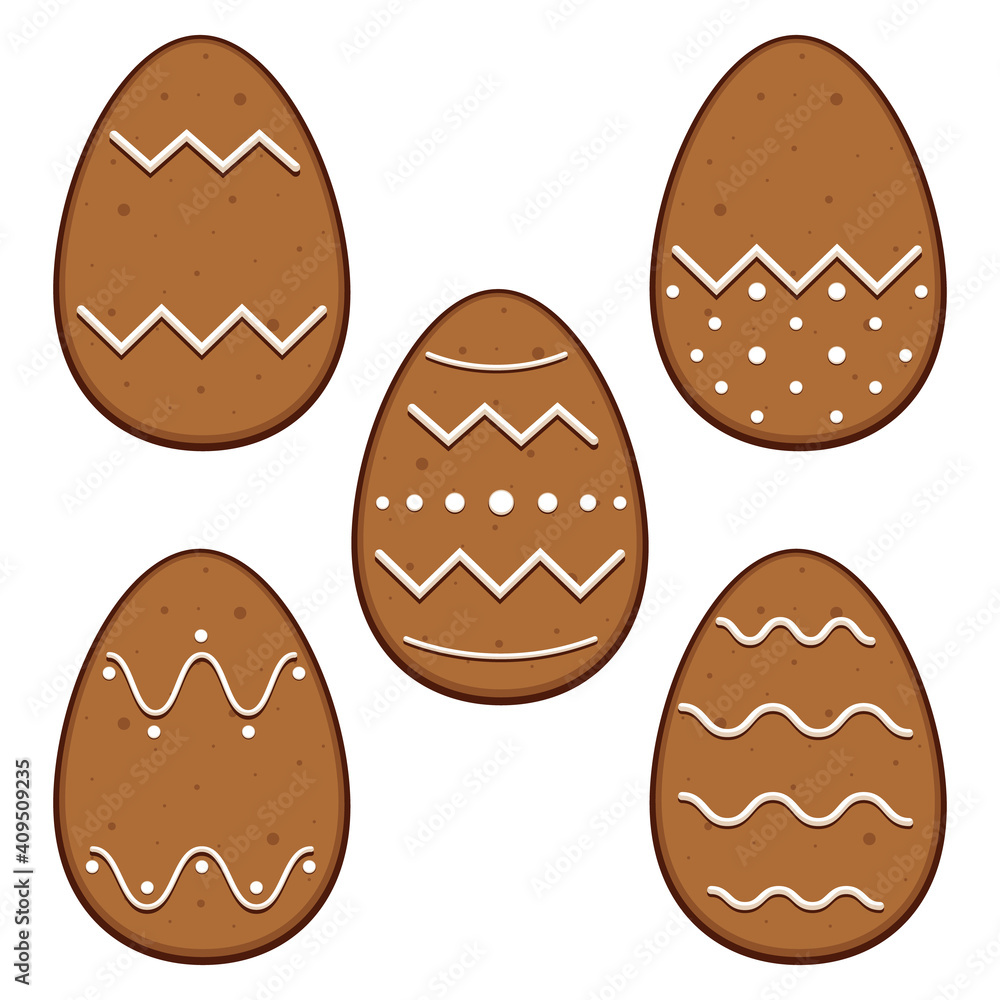 Set of different gingerbread eggs. Vector illustration. Set of different gingerbread eggs. Vector illustration.