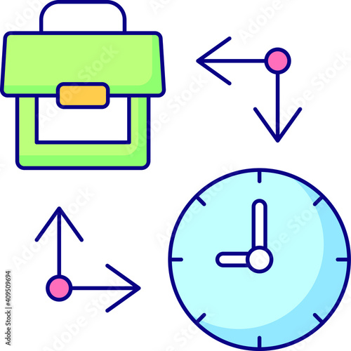 time managment. color icon, work and clock