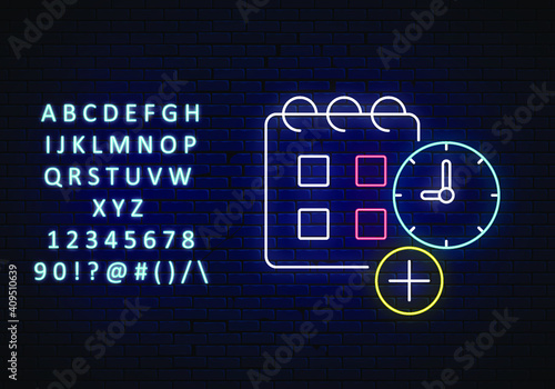 time managment.scheduling in the calendar, adding, neon icon