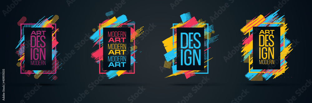Fototapeta dynamic frame stylish geometric Vector frame for text Modern Art graphics for hipsters . black background with gold. element for design business cards, invitations, gift cards, flyers and brochures