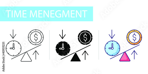 icons set, money in exchange for time, time managment
