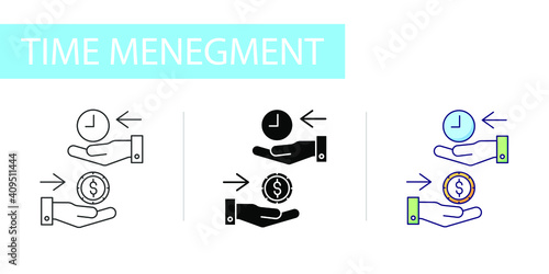 icons set, time managment. money in exchange for time