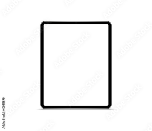 Realistic modern tablet with blank screen. Mockup black tablet computer. Device to display your mobile design.