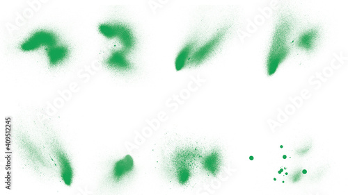 Set of green powder splash brushes
