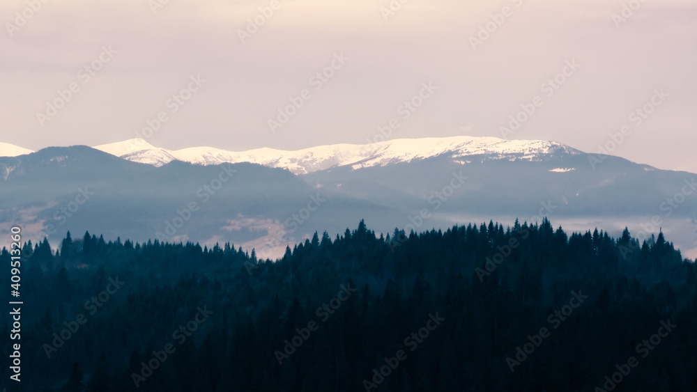 Naklejka landscape with fog in the mountains