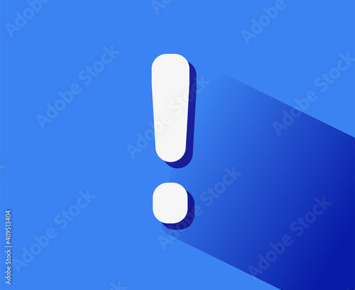 Exclamation Mark icon with long shadow on blue background