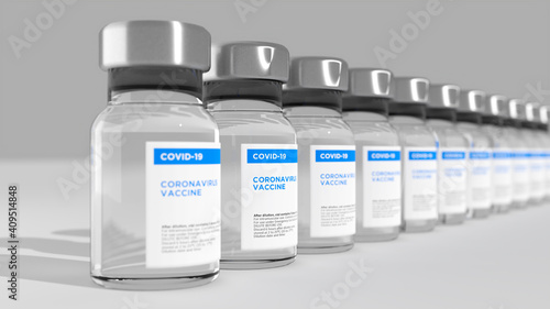 Coronavirus vaccine bottles in array, mass COVID19 vaccinon. photo