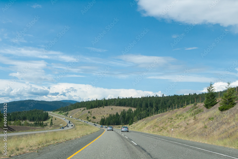 Curve of busy mountain road in British Columbia