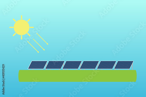 Solar panels in flat. Isolated on blue background