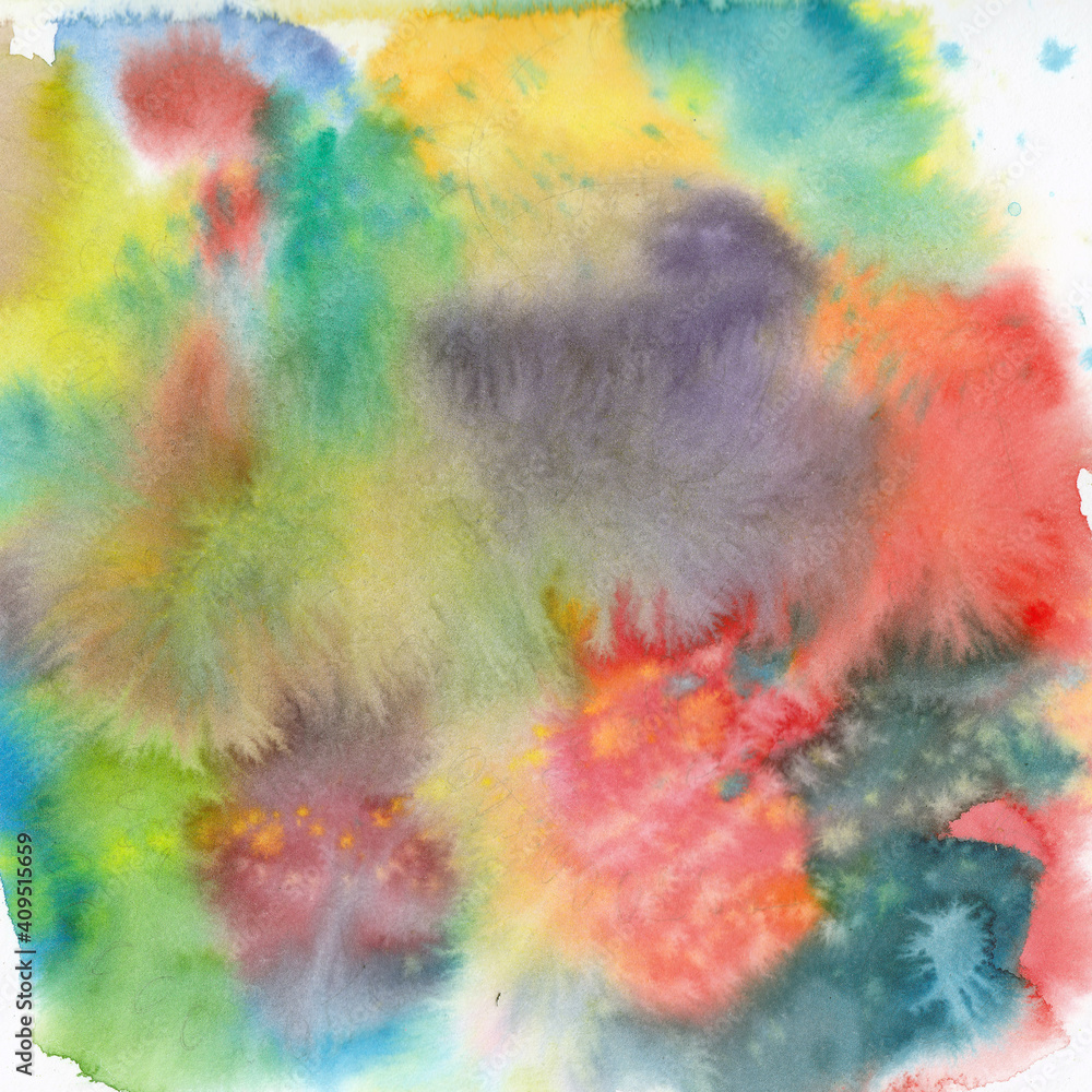 Abstract multicolor rainbow and stains watercolor textured background