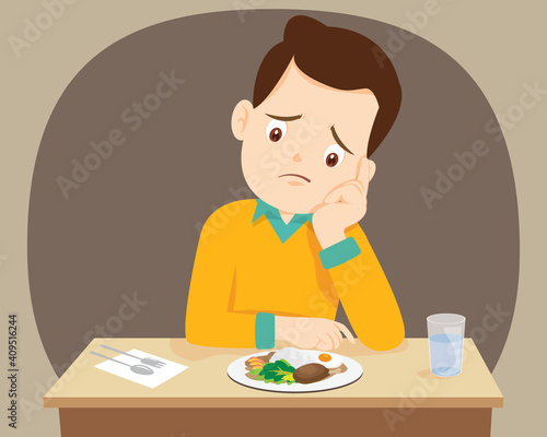 man Bored with food