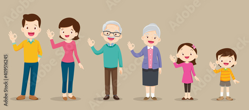 happy family and kids showing okay sign gesture