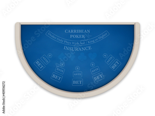 Caribbean Poker table made of blue cloth isolated on white background. Realistic vector illustration.