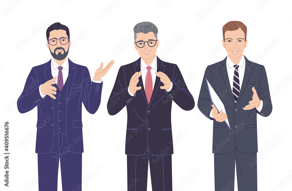 Speaking Business Men in Formal Suits