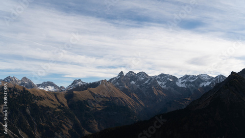 Mountain landscape in late autumn before sunrise