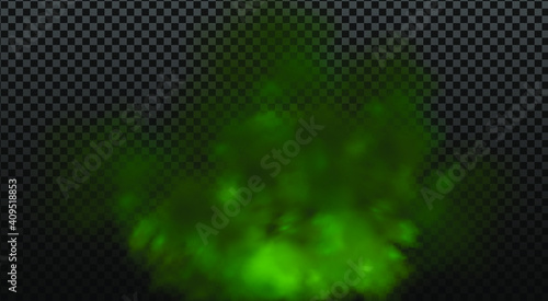 Green stink bad smell, smoke or poison gases,chemical toxic vapour.Vector realistic set of stench breath or sweat odor isolated on transparent checkered background.
