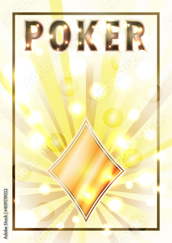 Casino Poker Diamonds ace golden playing cards, vector illustration	