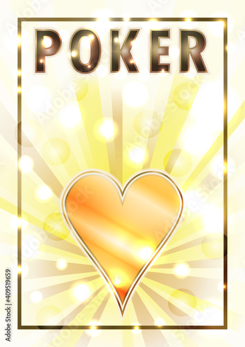 Casino  Poker Hearts ace golden playing cards, vector illustration	