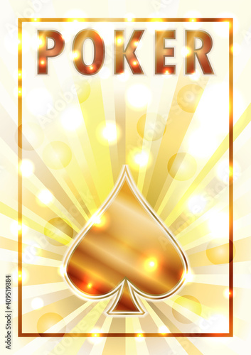 Casino Poker Spades ace golden playing cards, vector illustration	